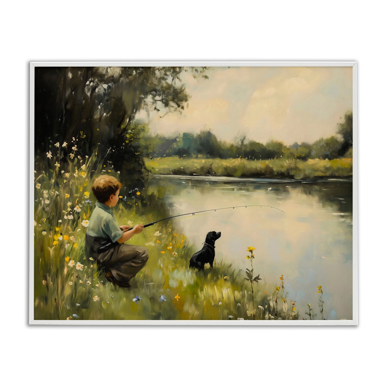 Stupell Industries Boy & Puppy Fishing Framed Giclee, design by Arlington Prints